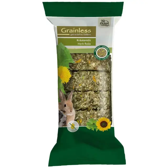 JR Farm Grainless Mælkebøtte & Solsikke Urteruller 70 g | Kornfri snack til kanin og gnavere