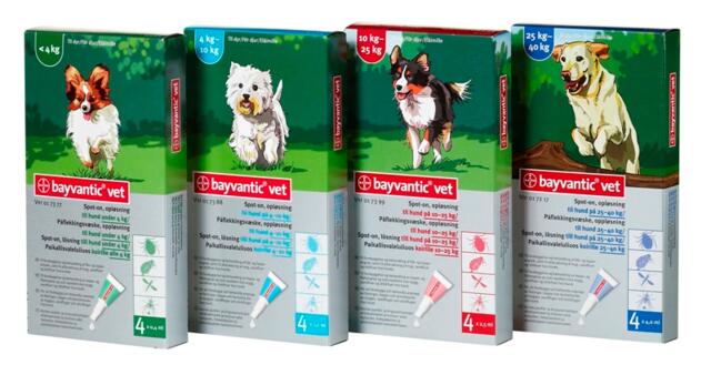 Bayvantic Vet. Loppemiddel til hunde under 4 kg, 4 x 0,4ml