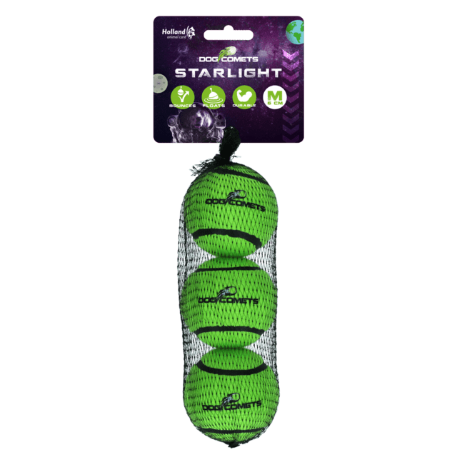 Dog Comets Starlight Tennisbold – Grøn (Str. M, 3-pak) (Outlet)