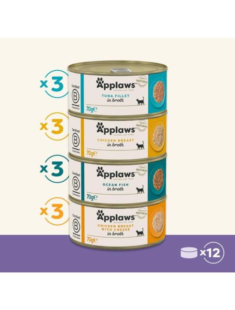 Applaws Cat Tin Variety Selection in Broth til voksne katte (12 x 70 g)