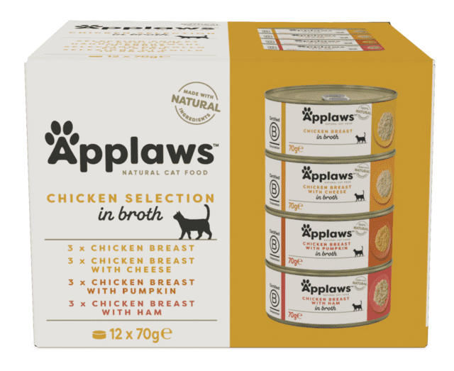 Applaws Cat Tin Chicken Selection in Broth til voksne katte (12 x 70 g)