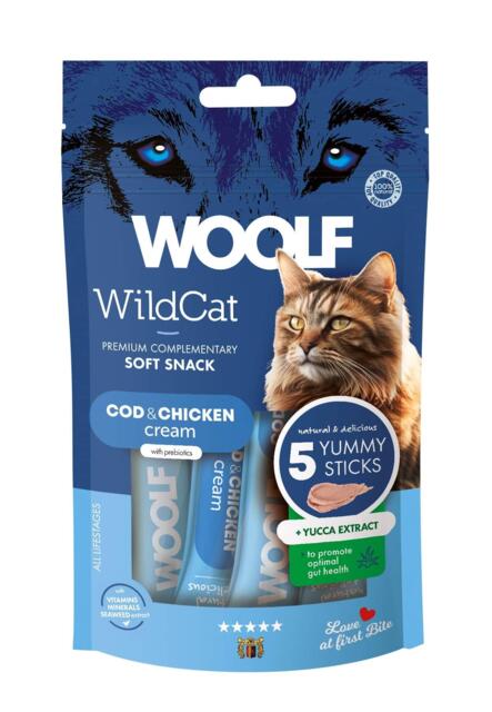 Woolf Wildcat Cream 5 stk, Cod & Chicken + Yucca-ekstrakt (LEVERING UVIST)