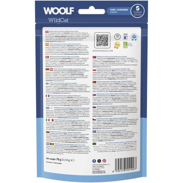 Woolf Wildcat Cream 5 stk, Cod & Chicken + Yucca-ekstrakt (LEVERING UVIST)