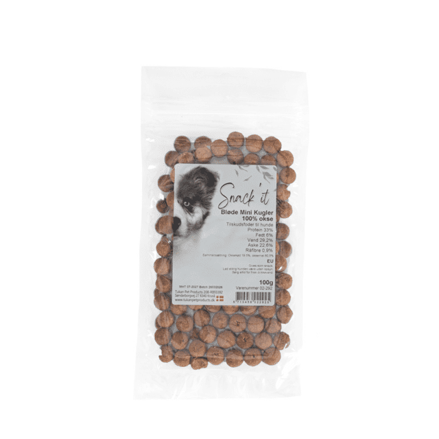 Snack’it Bløde Mini Kugler med okse 100 g naturlig hundesnack
