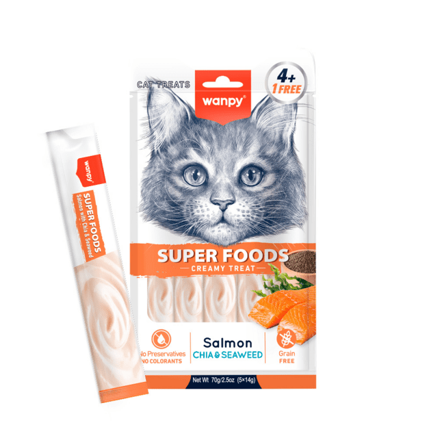 Wanpy Cat Superfoods Creamy Lickable Laks med Chia & Tang 70 g