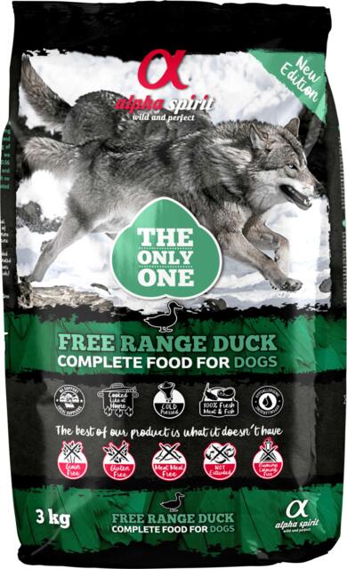 Alpha Spirit The Only One Free Range Duck kornfrit fuldfoder til hund - 3 kg (LEVERING UVIST)